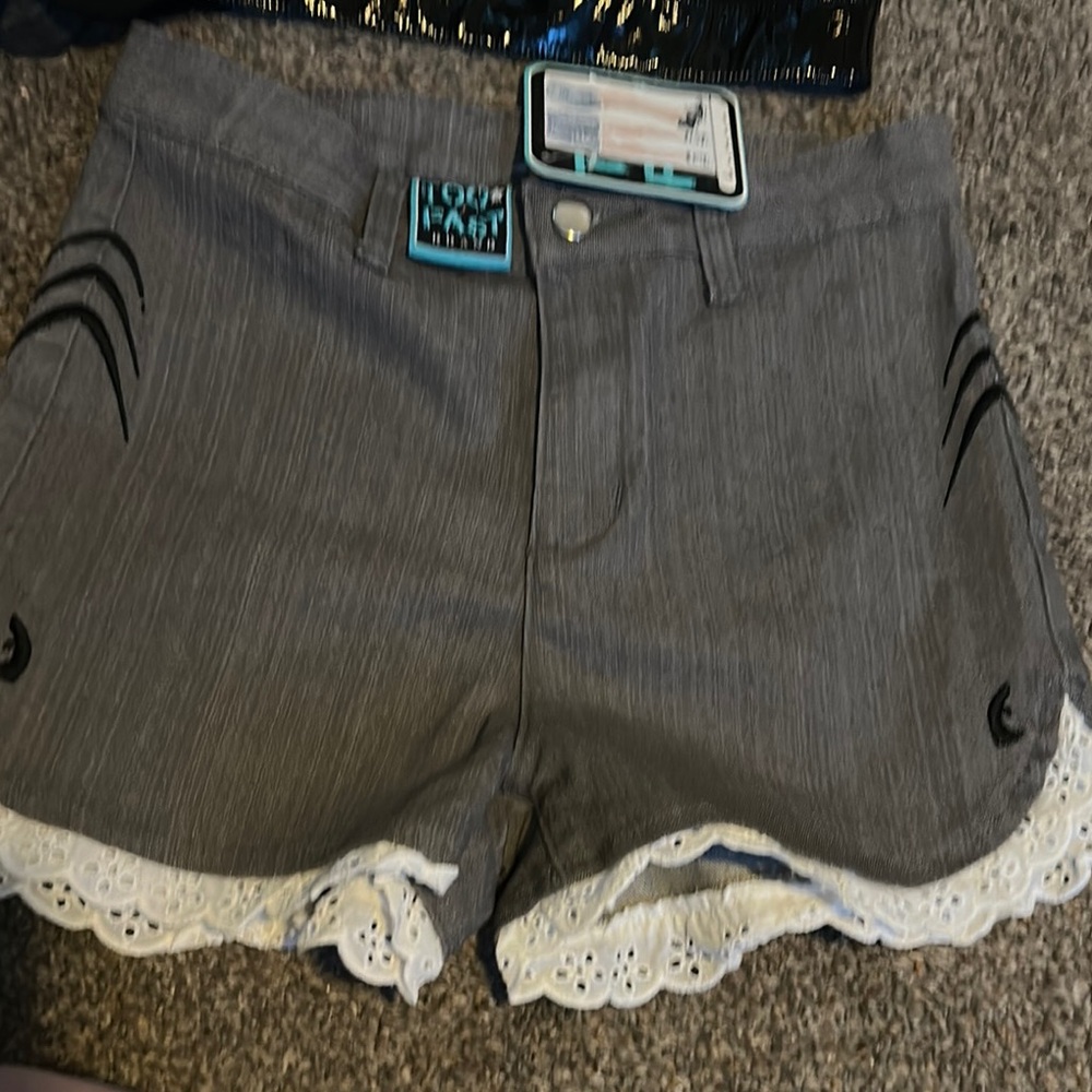 Too Fast High Waist Gray Women's Shorts with Lace Trim